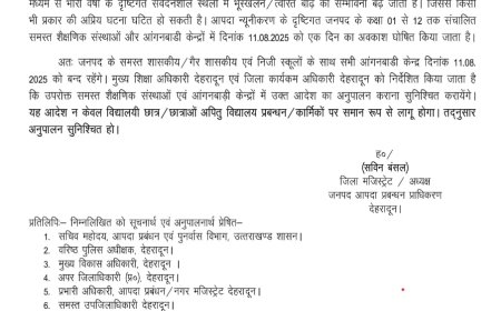 मौसम का ऑरेंज अलर्ट आज देहरादून ज़िले के विद्यालयों में अवकाश की घोषणा