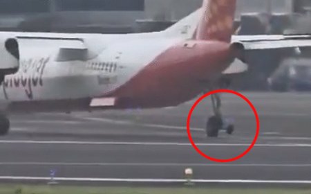 स्पाइसजेट फ्लाइट का टायर टेकऑफ के दौरान रनवे पर गिरा:पायलट ने उड़ान जारी रखी, मुंबई एयरपोर्ट पर लैंडिंग कराई; सभी 75 यात्री सुरक्षित