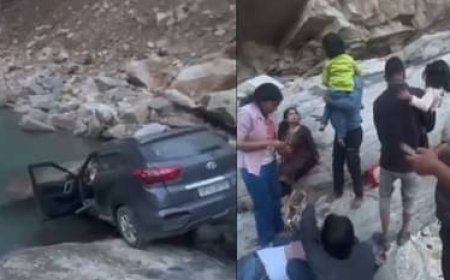 रुद्रप्रयाग-गौरीकुंड हाईवे पर हादसा: पत्थर की चपेट में आकर नदी में गिरी कार, एक की मौत, बच्ची समेत पांच घायल