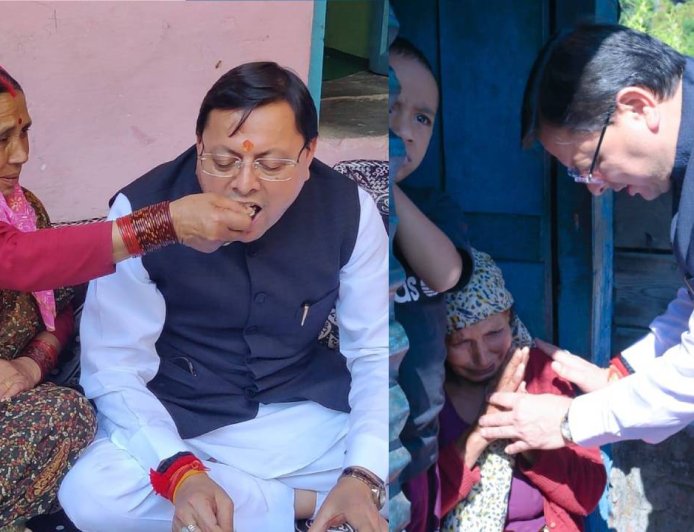 इगास पर्व पर रुद्रप्रयाग के आपदा पीड़ितों के बीच पहुंचे सीएम धामी, बुजुर्ग मां ने अपने हाथ से खिलाया खाना