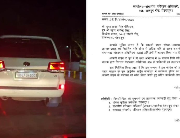चैंपियन की लैंड क्रूजर कार के हुए 28 चालान, RTO ने भेजा नोटिस,  RC हो सकती है रद्द