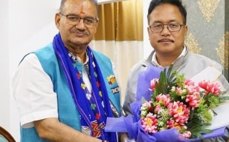 Minister Ganesh Joshi welcomed at Itanagar Airport by BJP workers