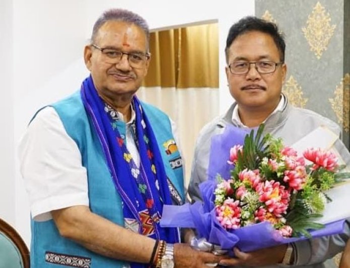 Minister Ganesh Joshi welcomed at Itanagar Airport by BJP workers