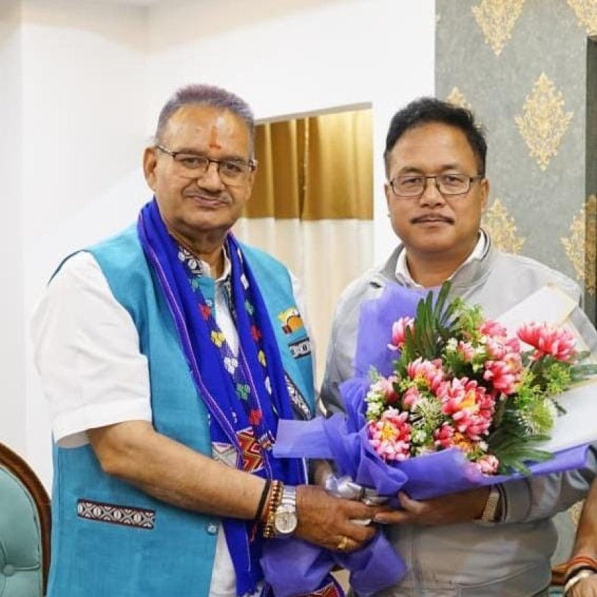 Minister Ganesh Joshi welcomed at Itanagar Airport by BJP workers