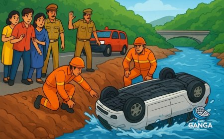 देवप्रयाग में चारधाम यात्रा से लौटते समय कार गंगा में गिरी, 4 की मौत, 3 लापता, Khel