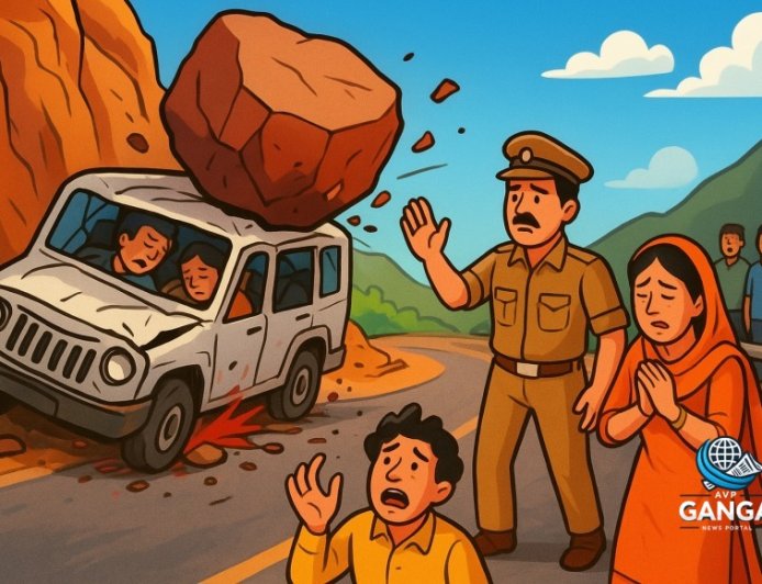 उत्तराखंड में फिर दर्दनाक हादसा, चट्टान गिरने से बोलेरो के परखच्चे, दो की मौत, Polix