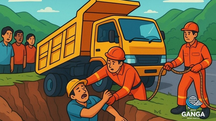 भीमताल के पास डंपर खाई में गिरा, चालक का सफल रेस्क्यू, Haldwani, Bhimtal, dumper accident