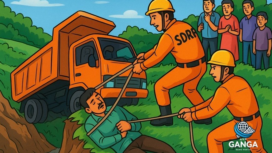 भीमताल में डम्पर दुर्घटना: SDRF ने चालक को सुरक्षित निकाला, Bhimtal, dumper accident, SDRF rescue