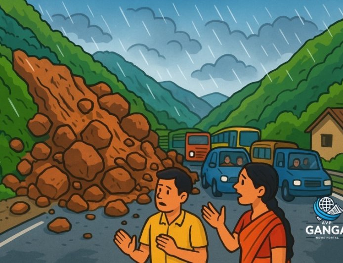 तंगनाथ के रास्ते में भूस्खलन, NH-107A पर यातायात ठप, Akhada