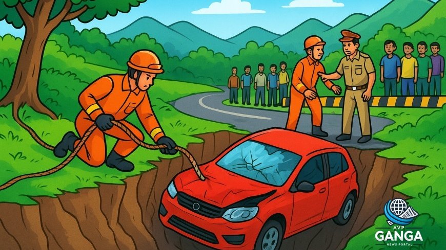 चंपावत में कार दुर्घटना: 150 मीटर गहरी खाई में गिरने से एक की मौत, Champawat car accident, SDRF rescue operation, Uttarakhand news